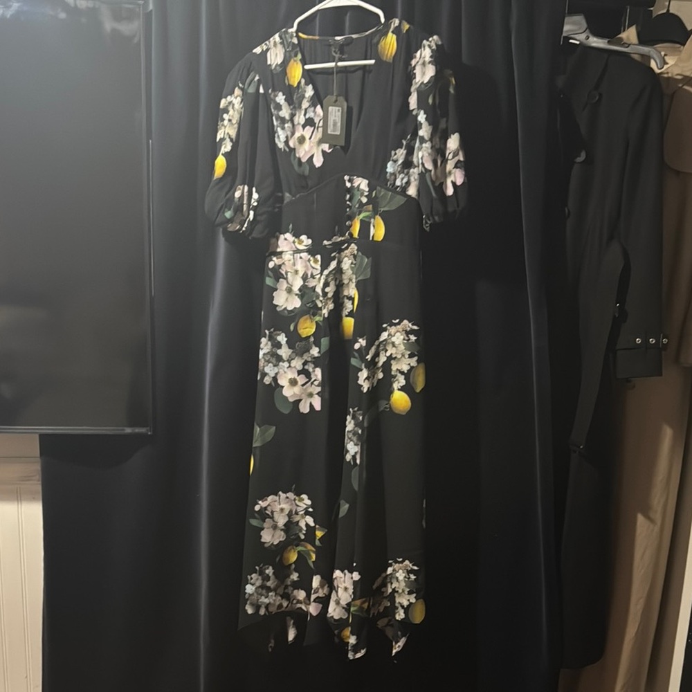 Floral Black Dress with Lemon Accents